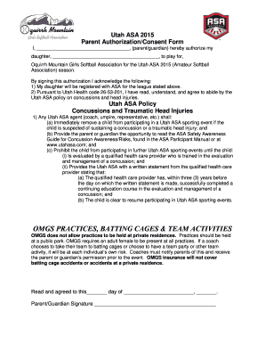 Utah ASA 2015 Parent Authorization/Consent Form