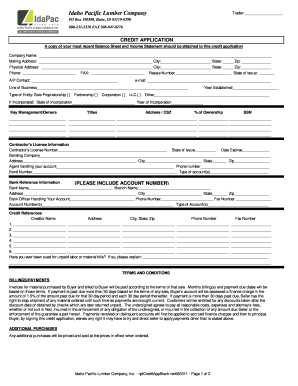 Idaho Pacific Lumber Credit Application