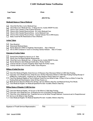 CARS Medicaid Status Verification Form