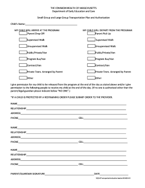 Massachusetts Child Transportation Authorization Form