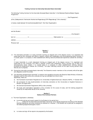 Training Contract for Internship Semester