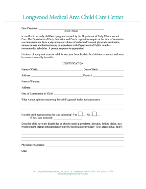 Child Physical Exam Form