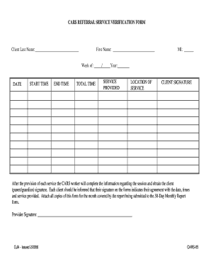 CARS Referral Service Verification Form