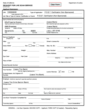 California POST Certification Live Scan Request