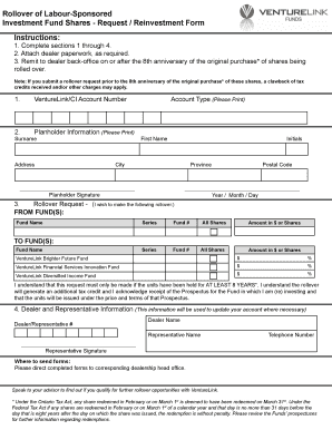 Rollover Request Form for Labour-Sponsored Investment Fund Shares