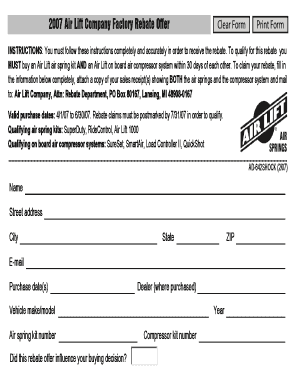Air Lift Company Factory Rebate Offer