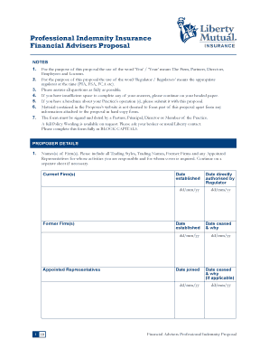 Professional Indemnity Insurance Proposal for Financial Advisers