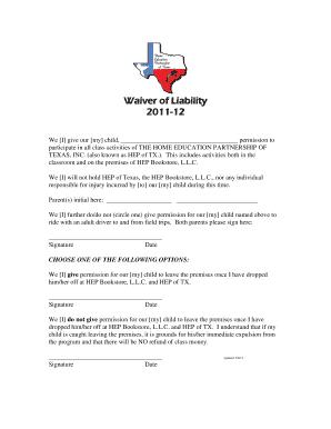 Waiver of Liability for Child Participation