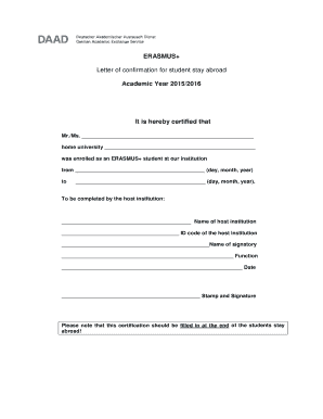 ERASMUS+ Student Stay Confirmation Letter
