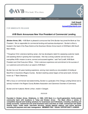 Fillable Online Avb Bank Announces New Vice President Of