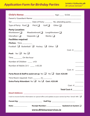 Birthday Party Application Form