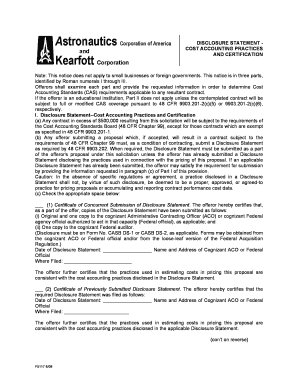Cost Accounting Practices Disclosure Statement