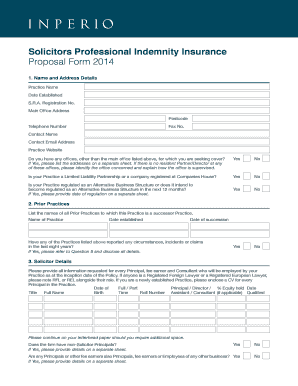 Solicitors Professional Indemnity Insurance Proposal Form