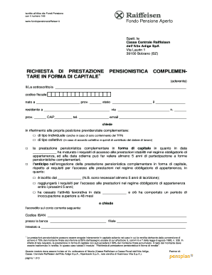 RICHIESTA DI PRESTAZIONE PENSIONISTICA COMPLEMEN-TARE IN FORMA DI CAPITALE