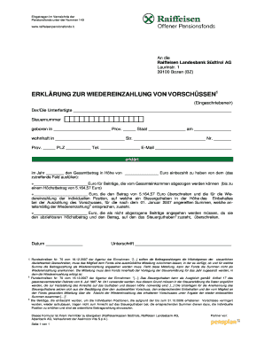 ERKLÄRUNG ZUR WIEDEREINZAHLUNG VON VORSCHÜSSEN