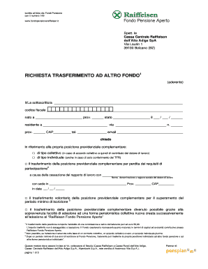 RICHIESTA TRASFERIMENTO AD ALTRO FONDO