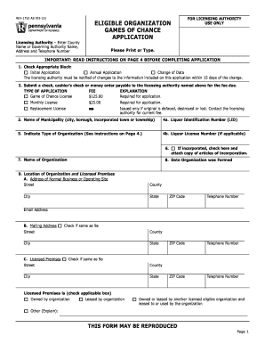 Pennsylvania Games of Chance Application