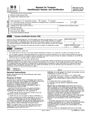 IRS Form W-9 Request for Taxpayer Identification Number and Certification