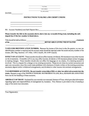 Bank Account Transfer to Revocable Living Trust