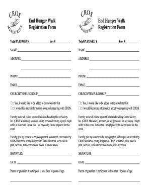 End Hunger Walk Registration Form