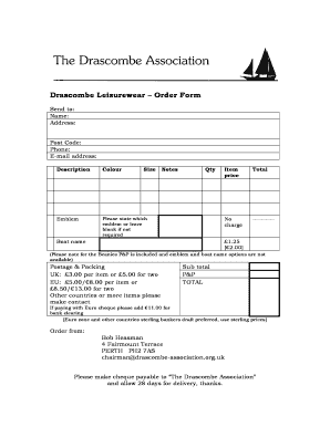 Drascombe Leisurewear Order Form