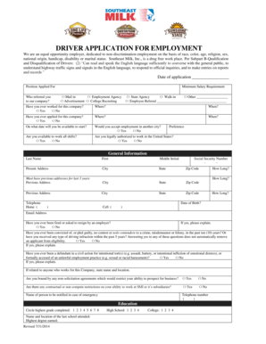 Driver Application for Employment
