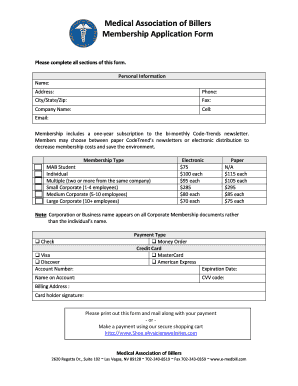 Medical Association of Billers Membership Application Form
