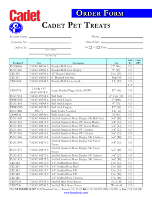 Cadet Pet Treats Order Form