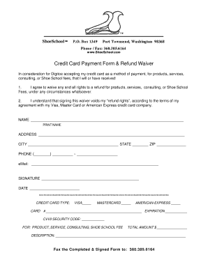 Credit Card Payment Form & Refund Waiver