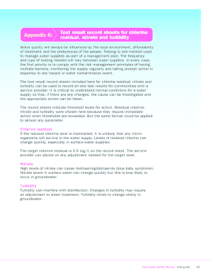 Water Quality Test Result Record Sheets