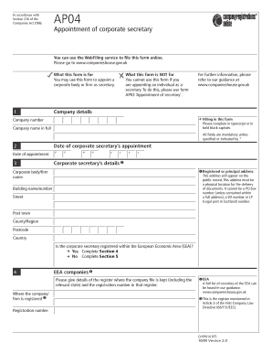 uk What this form is for You may use this form to appoint a corporate body or firm as secretary