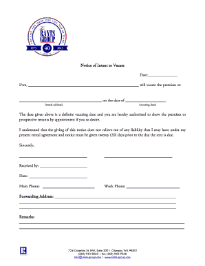 Notice of Intent to Vacate