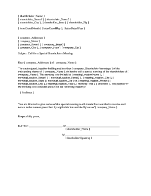 Call for Special Shareholders Meeting