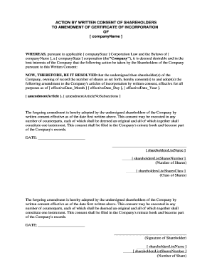Shareholder Consent to Amend Certificate of Incorporation