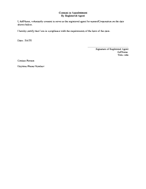 Consent to Appointment by Registered Agent