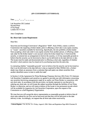 Short Sale Locate Requirement Letter
