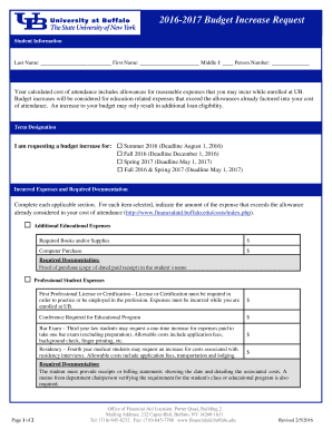 2016-2017 UB Budget Increase Request Form
