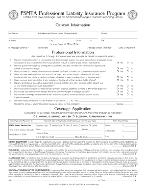 FSMTA Professional Liability Insurance Application