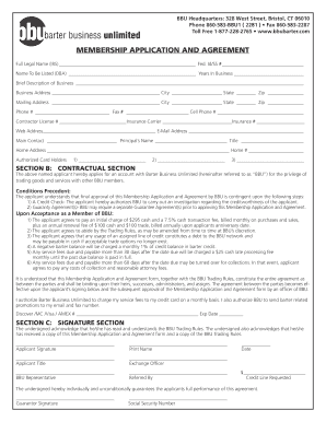 Barter Business Unlimited Membership Application and Agreement