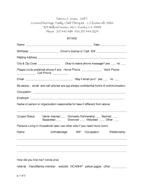 California Therapist Intake Form