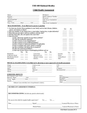 Child Health Assessment Form
