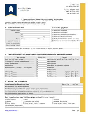 Corporate Non-Owned Aircraft Liability Application