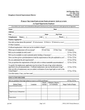 Public Sector Employer Employment Application