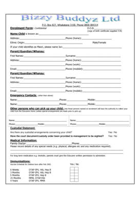 New Zealand Child Enrolment Form