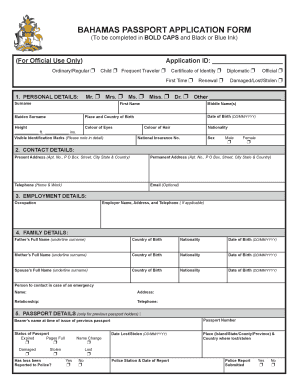Bahamas Passport Application Form