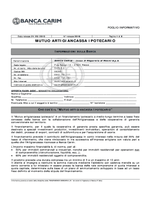 Foglio Informativo Mutuo Artigiancassa Ipotecario