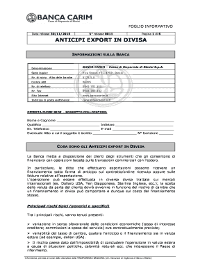 Foglio Informativo Anticipi Export in Divisa