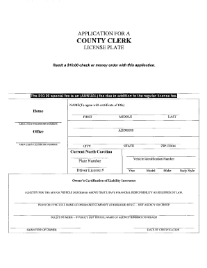 North Carolina License Plate Application