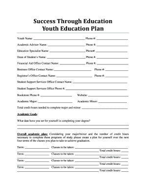 Youth Education Plan Form