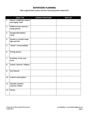 Fillable Online REPERTOIRE PLANNING Fax Email Print - pdfFiller